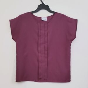 Vintage Orare Fushia Cap Sleeve Pleated Pullover Top L